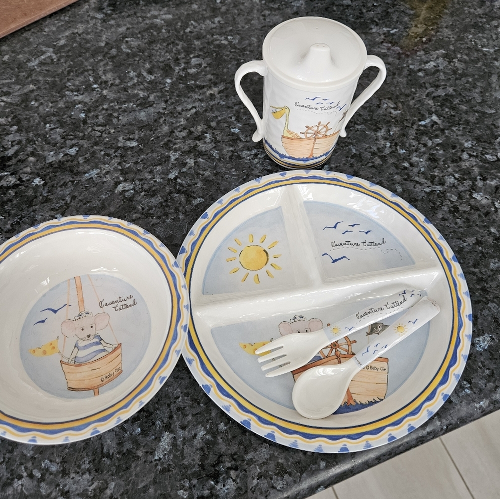 Full set of Baby Cie (Plate, cup, bowl, spoon and fork)